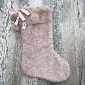 Victoria Secret Stocking Christmas Gold Blush Pink Pom Ribbon NWT